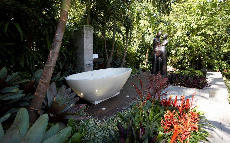 Lush garden outdoor bathroom