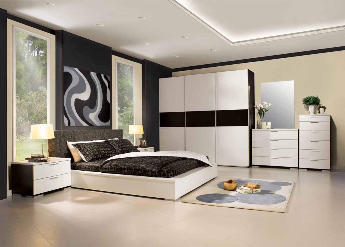 Fantastic white dressers and white bed inside bedroom home interior design with glass windows