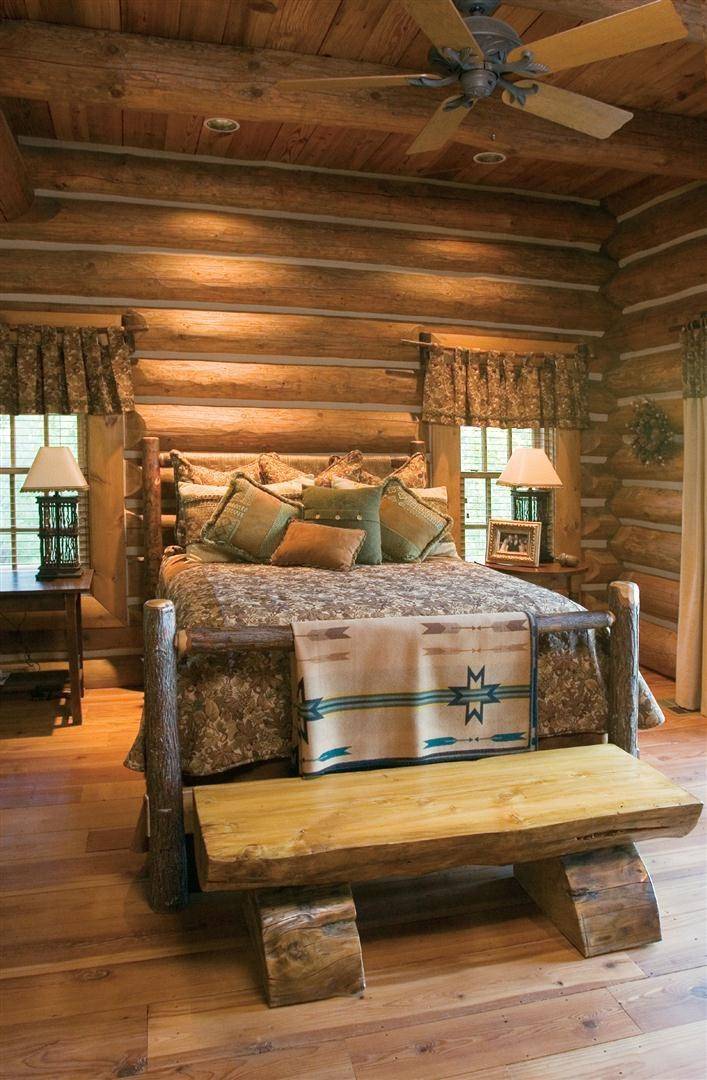 Rustic beroom with tons of wood furniture