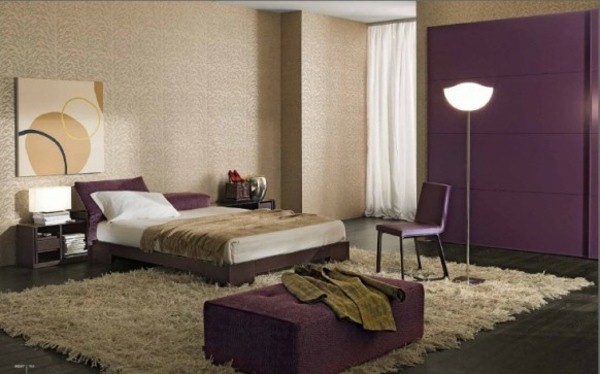 dark purple bedroom double bed