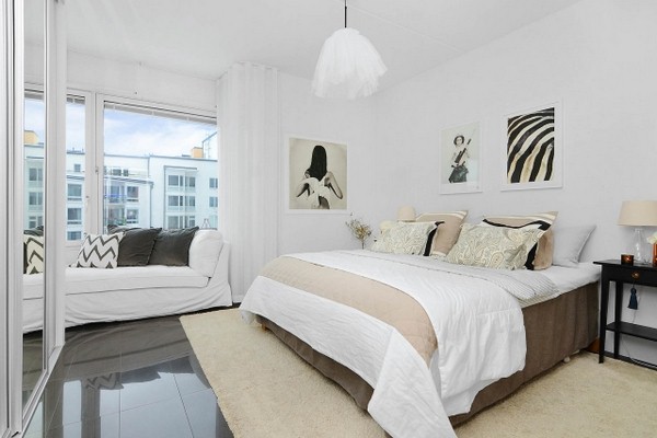 design modern white bedroom wall color gray floor tiles