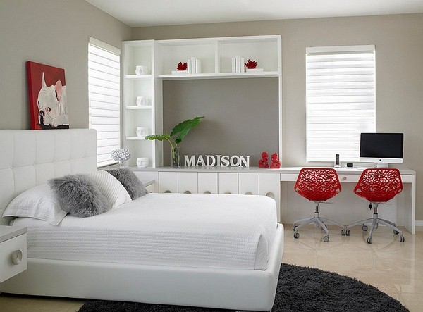 grey and red bedroom walls