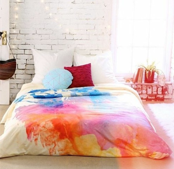 colorful colored bed linen and Pillow