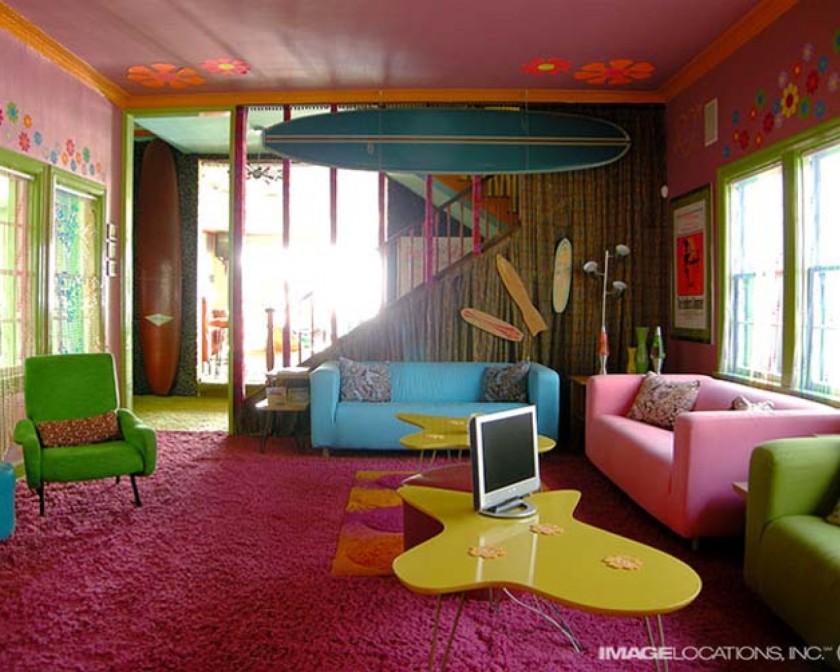 Bedroom, Cool And Funky Design Teenage Bedroom Ideas Awesome Funky Kids Furniture Ideas With Colorful Sofa And Yellow Unique Table Also Pink Carpet And Pink Pattern Floral Wall Plus Green Window With Zebra Bedroom Decorating Ideas Also Decoration For Teenage Bedroom