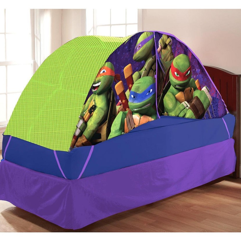 Kids Room, Cute Bed Tent Design For Boys Marvellous Brown Wooden Bunk Bed With Purple Combined Blue And Green Tent Nickelodeon Mutant Ninja Turtles Design Making It Suitable For Your Boys And Brown Wooden Floor That Makes The Room Look More Natural As Well As Kids Twin Bed Plus Bed Tent Boys