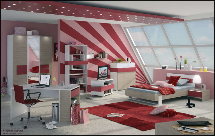 Bedroom, Lovable Design Wallpaper For Teenage Bedrooms Engaging Teenage Bedroom With Red White Delightful Color Ideas Wallpaper And White Glass Window Also White Beds Along Red Blanket Plus White Book Rack Also White Desk And Red Carpet On The White Flooring With And Decorating Ideas For Teenage Bedroom Walls