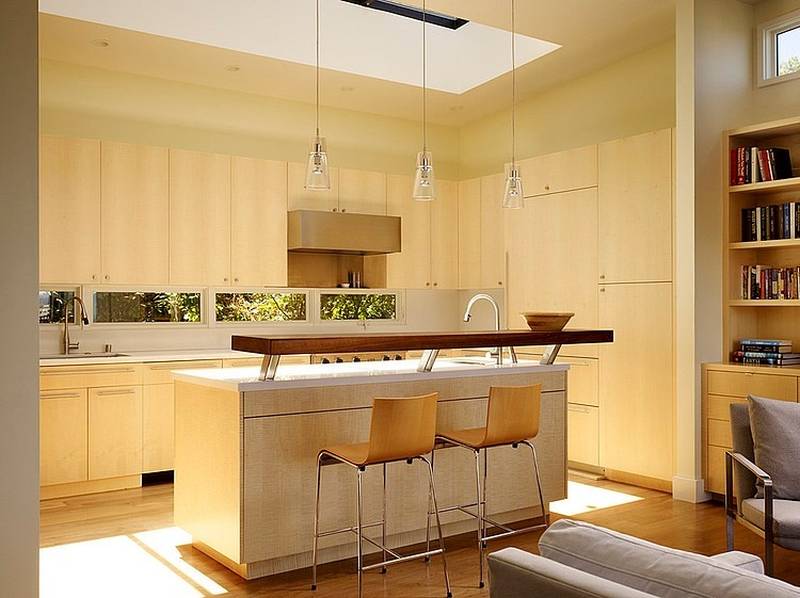 Island and bar with bar stools in cole valley residence kitchen