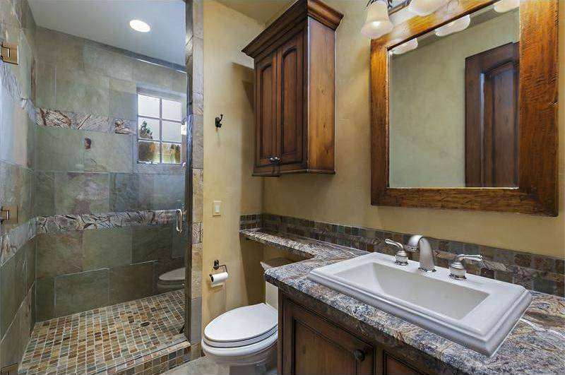 Vintage bathroom with marble countertops