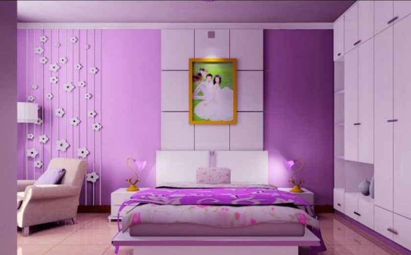 Interior, Stunning Ideas Of Girls Room Interior Design Beautiful Girls Room Interior Design Ideas With White And Purple Colors Bed Frames And Headboard Also Floral Pattern Purple Color Covered Bedding Sheets Also White Wooden Bedside Tables With Table Lamps Also Large White Wooden Wardrobes Also Drawers And White Color Sofa Also Cream Color Ceramics Floor And Purple Wall Paint Color Also Floor Lamp As Well As Home Interior Designer Also Interior Designers