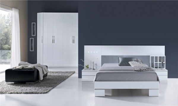 blue wall elegant white furnishings bed linen gray