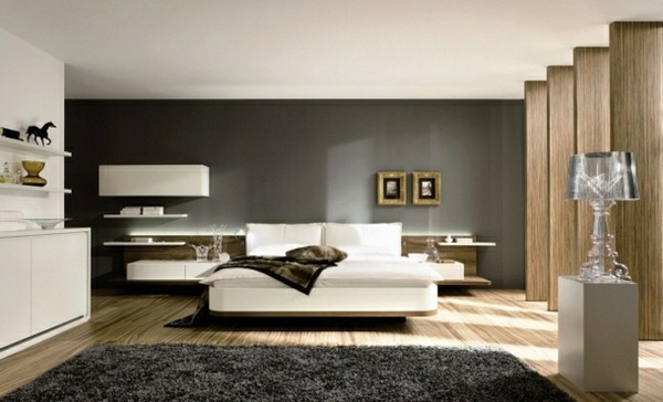 gray wall white furniture white gray carpet lined headboard