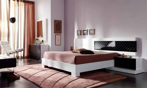 sleeping room decorating ideas natural colors pale pink walls white black furniture carpet