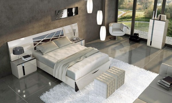 bedtime gray monochrome natural colors white carpet elegant bed linen gray suspensions