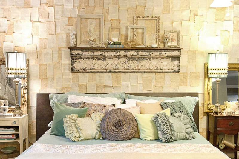 Master Bedroom Ideas With Rustic Diy Wall Of Book Pages For Small Spaces Design