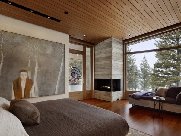 bedroom wood optics wallpaper stoves carpet fensterfront
