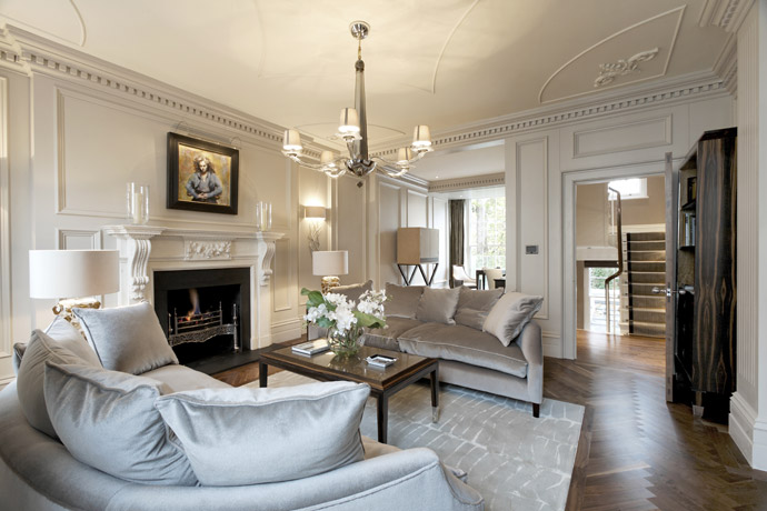 luxury living room with fireplace