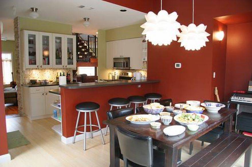 modern-kitchen-light-fixtures-with-red-wall