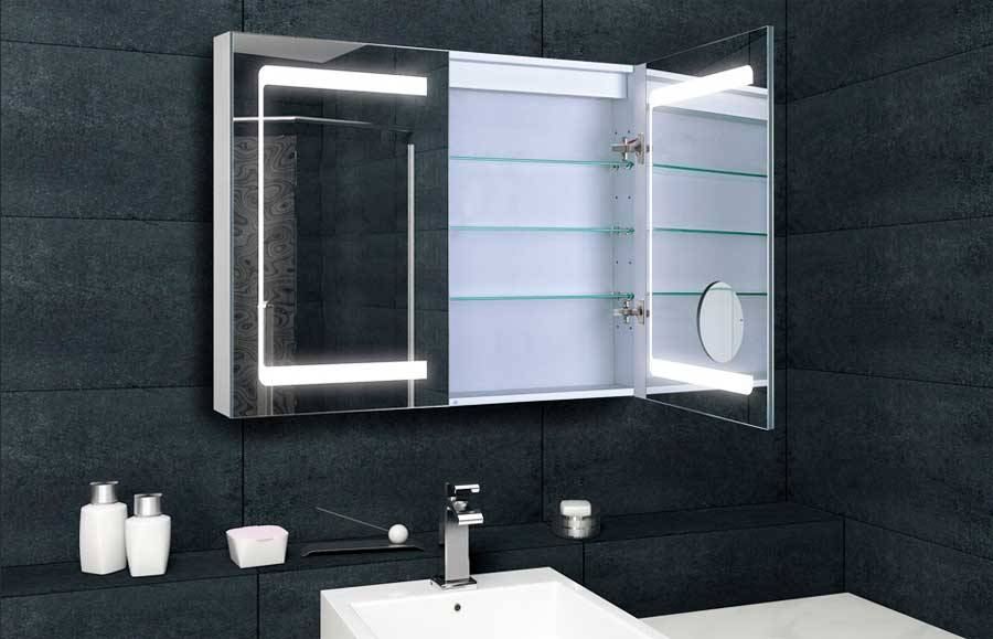 illuminated mirror with shaver socket and demister pad