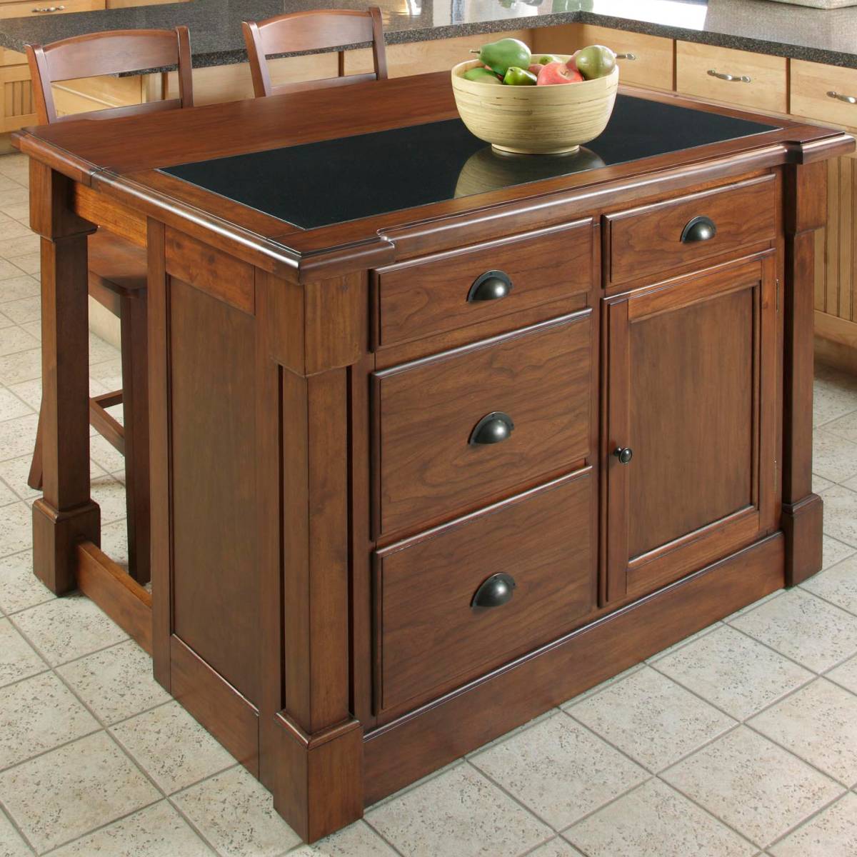 kitchen island with tilt out trash bin