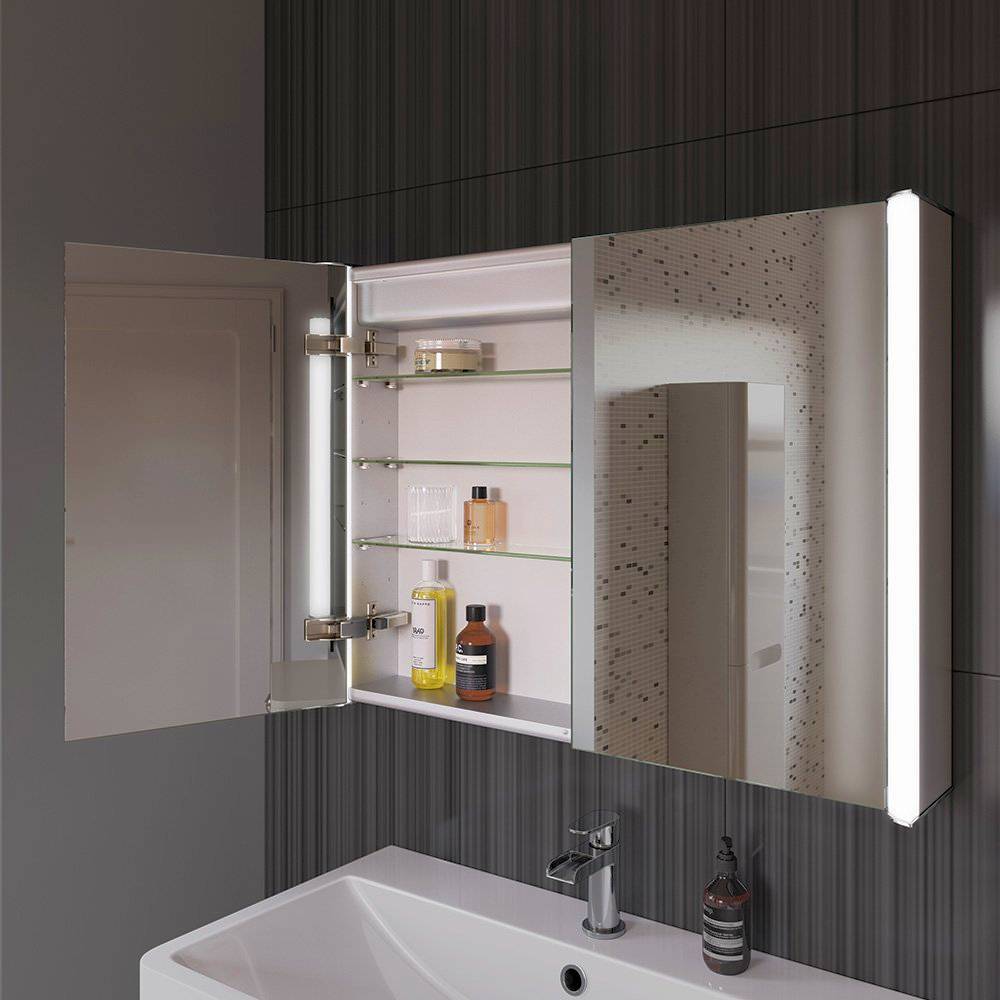 led bathroom mirror cabinet with shaver socket