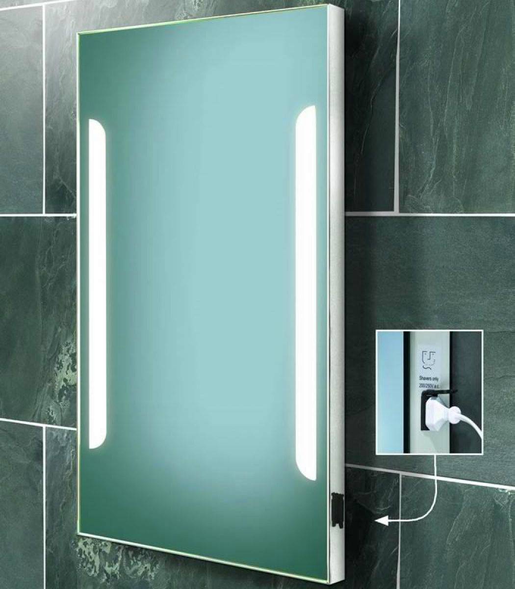led bathroom mirrors with demister and shaver socket