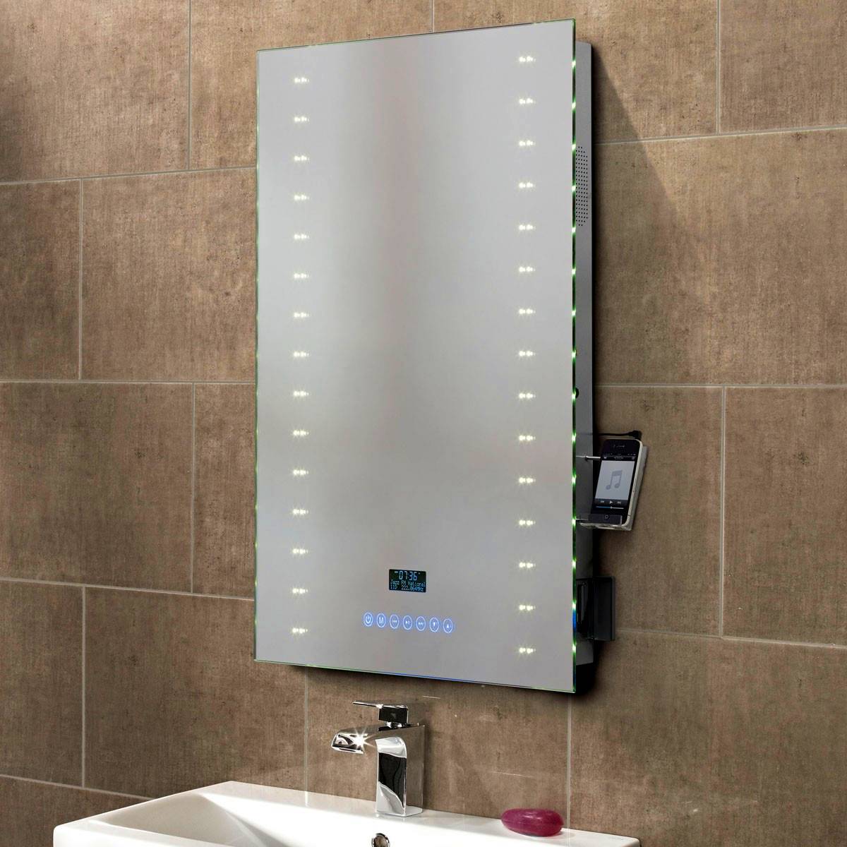 led bathroom mirrors with shaver socket and clock