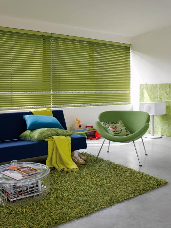 lime green venetian blinds