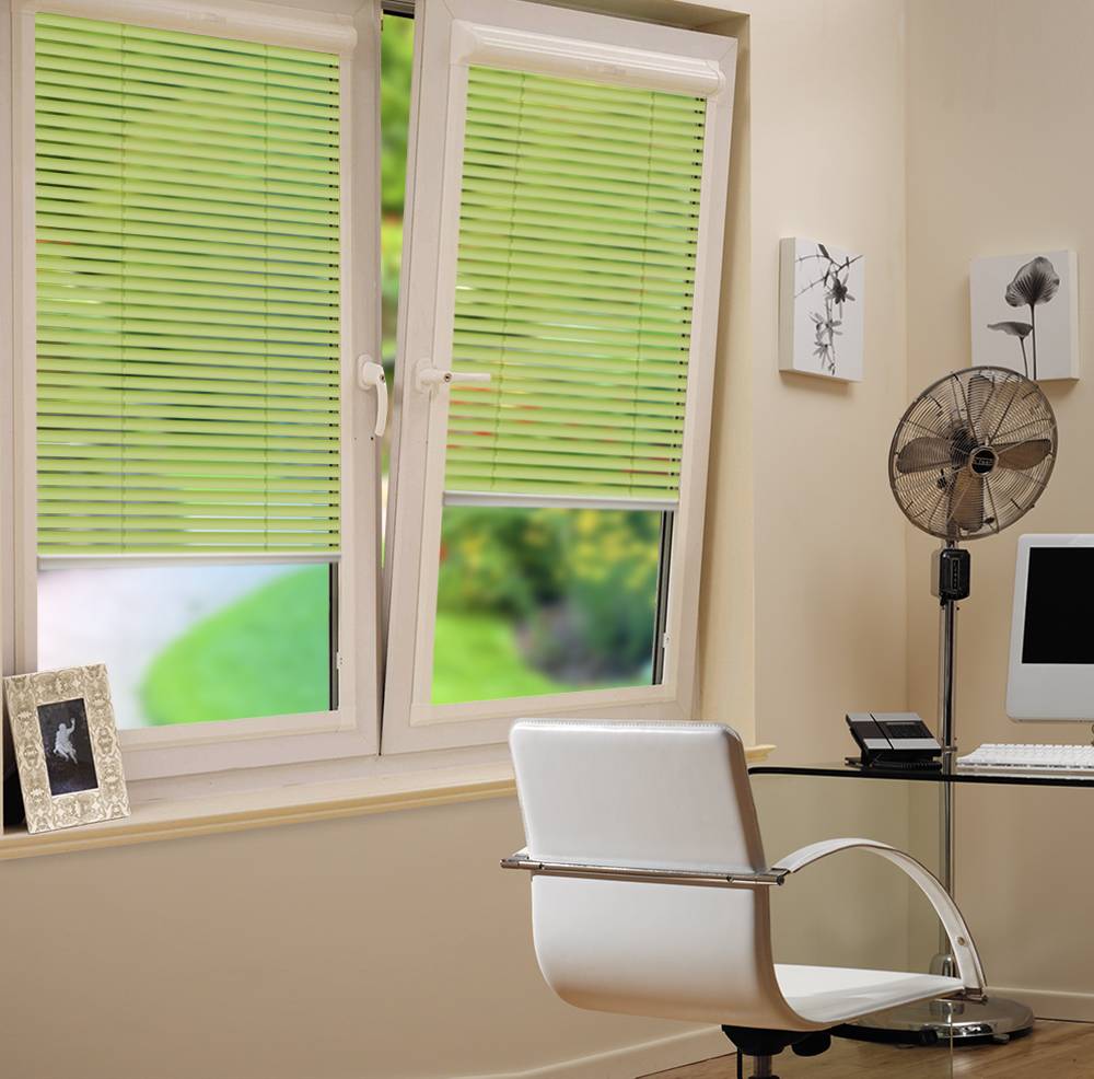 lime green venetian blinds