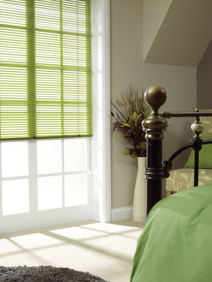 lime green venetian blinds