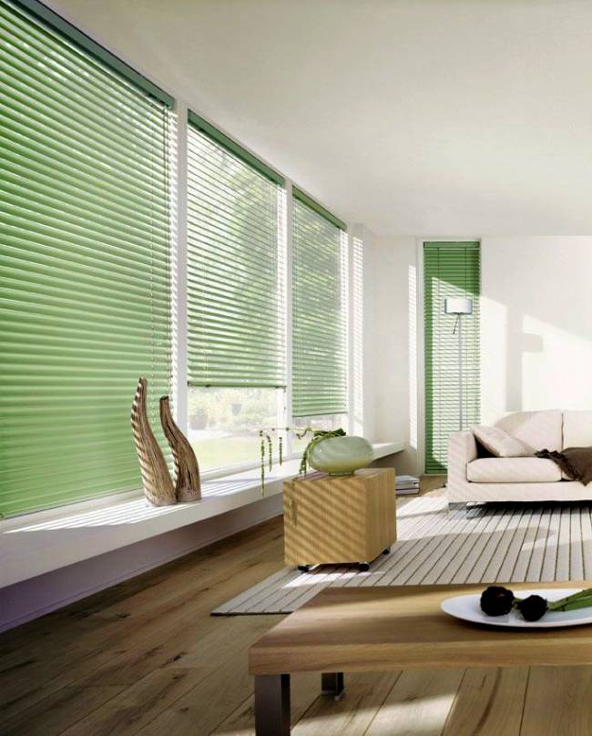 lime green venetian blinds