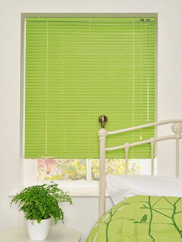 lime green venetian blinds