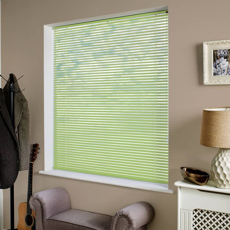 lime green wooden venetian blinds