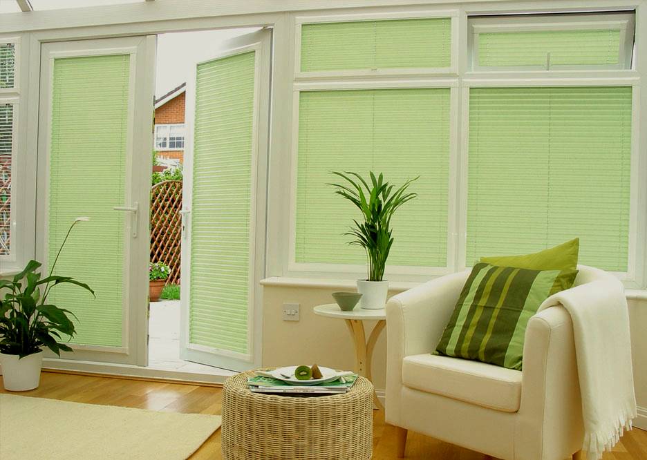 lime green wooden venetian blinds