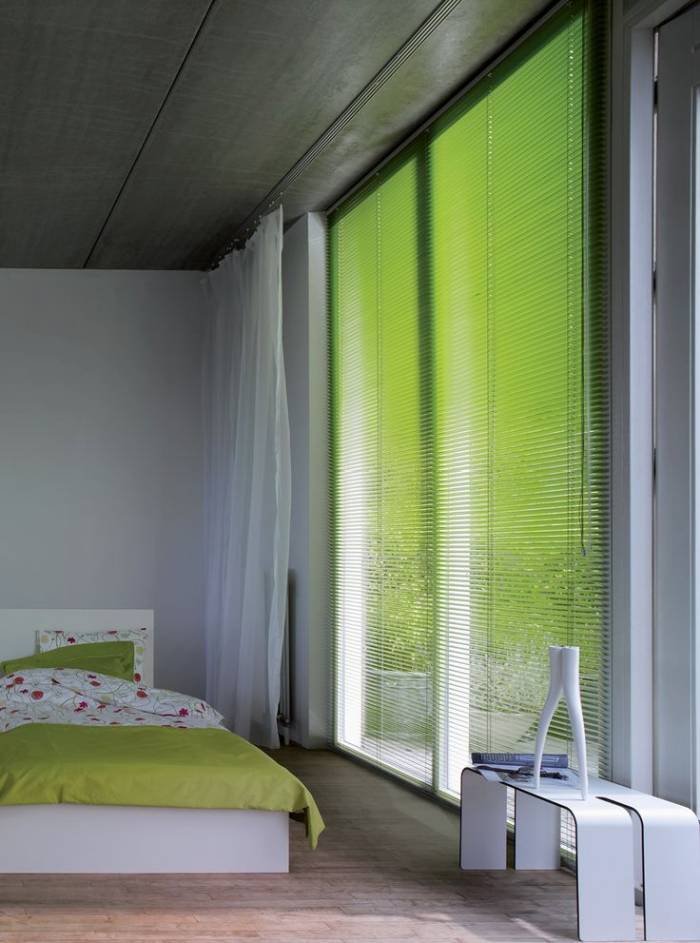 lime green wooden venetian blinds