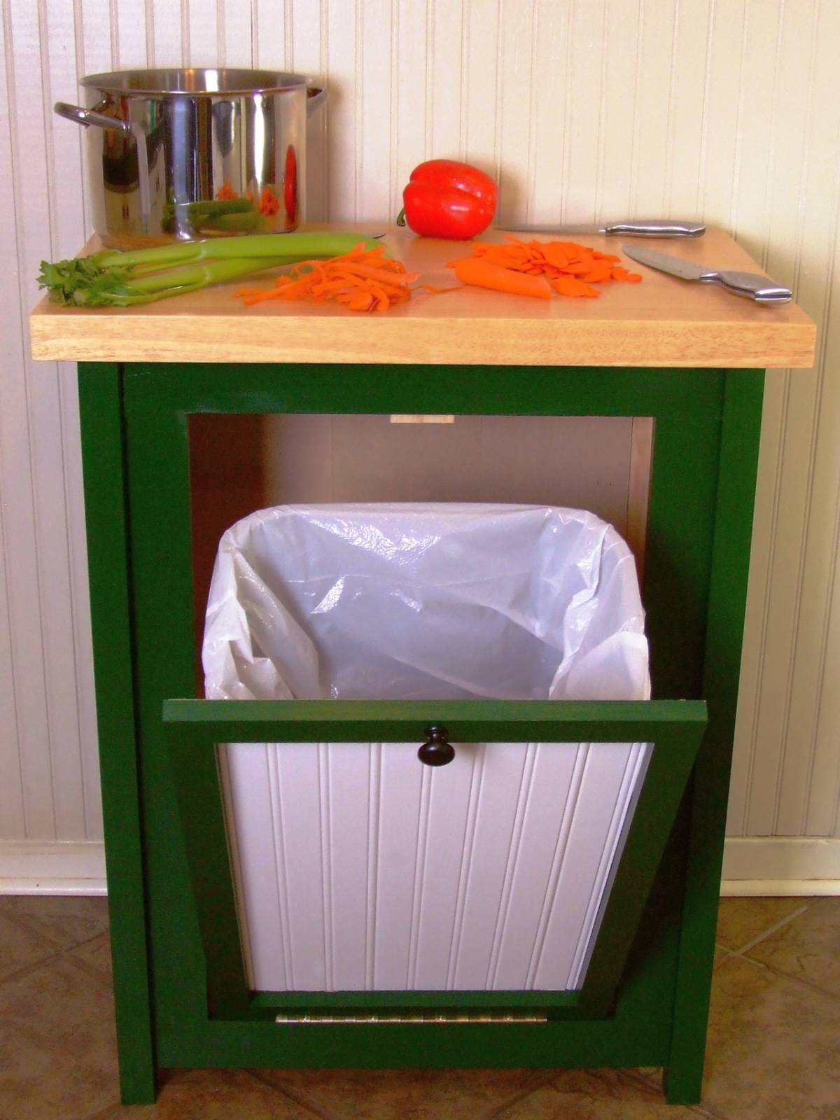 tilt out trash bin with drawer