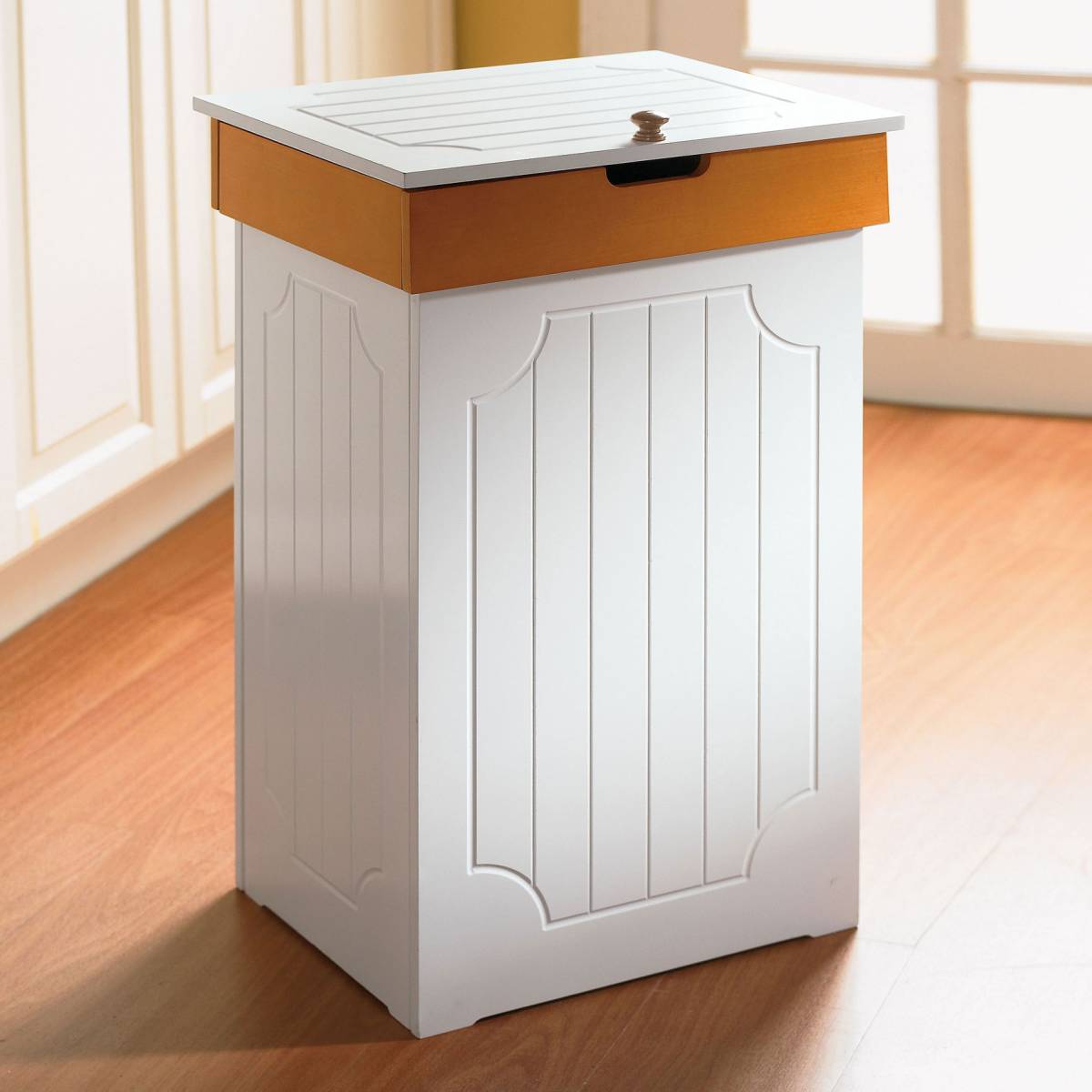 white tilt out trash bin