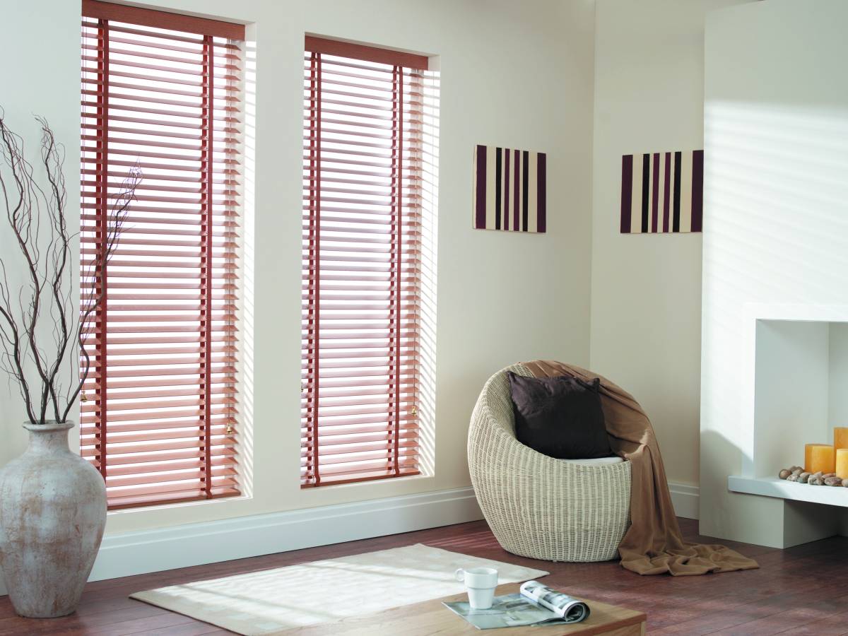 wide wooden venetian blinds