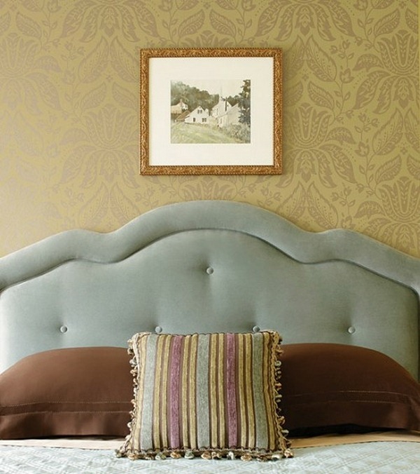 gray stripe velvet headboard cushion mural idea bedrooms