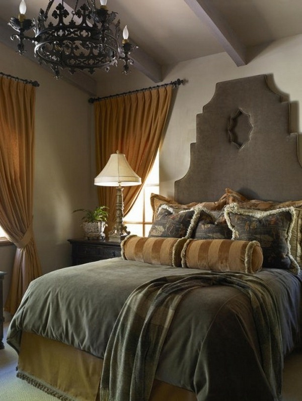 bed design with headboard gray velvet curtains orange classic