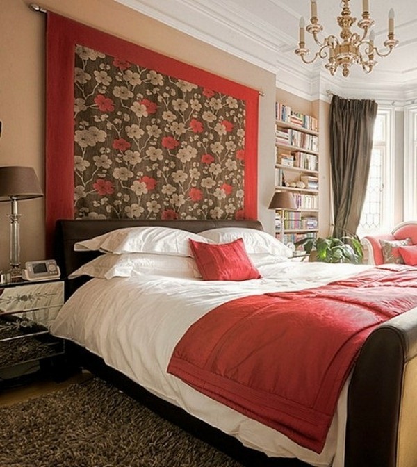 wall pattern floral red color bedroom interior ideas English