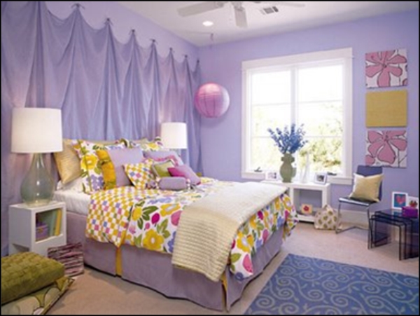 stunning girl purple bed room lamp yellow ideas