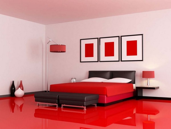 vibrant tone for creative minimalist red bedroom decor