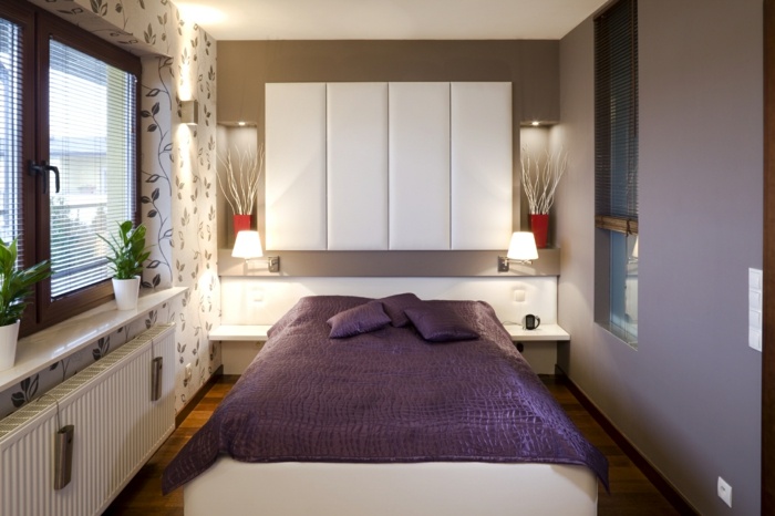 white bedroom furniture bed linen purple wallpaper