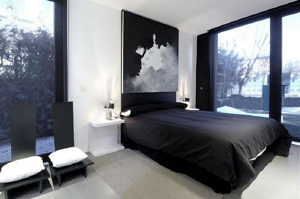 Cool Bedroom for men black white bed bedside table picture