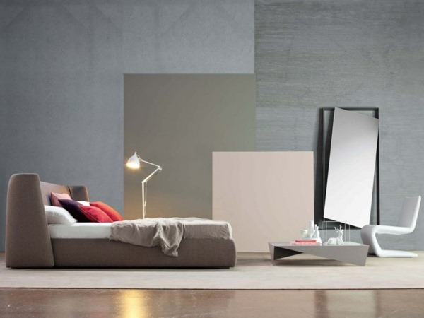 Upholstered furniture bed design beige double bed Italian manufacturer
