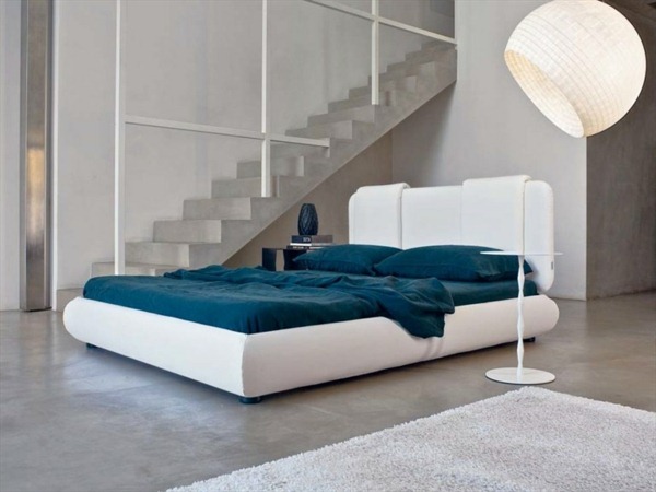 white bed blue comforter set modern bedroom
